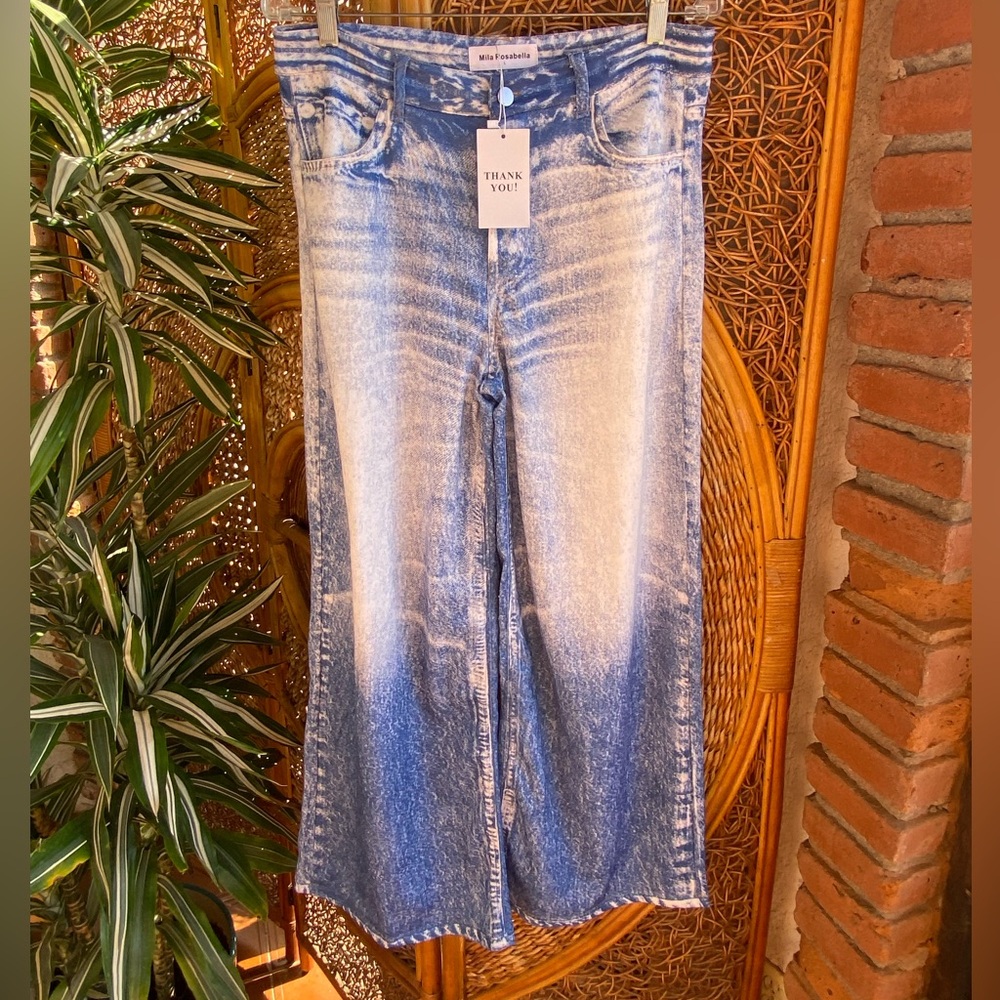 Blue Wide Leg Jeans Pants